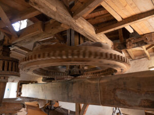 Wijk bij Duurstede: interior mechanisms of a windmill. IN this case a corn mill. See the working of a windmill.