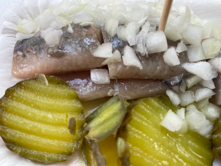 Dutch New Herring with onions and pickles