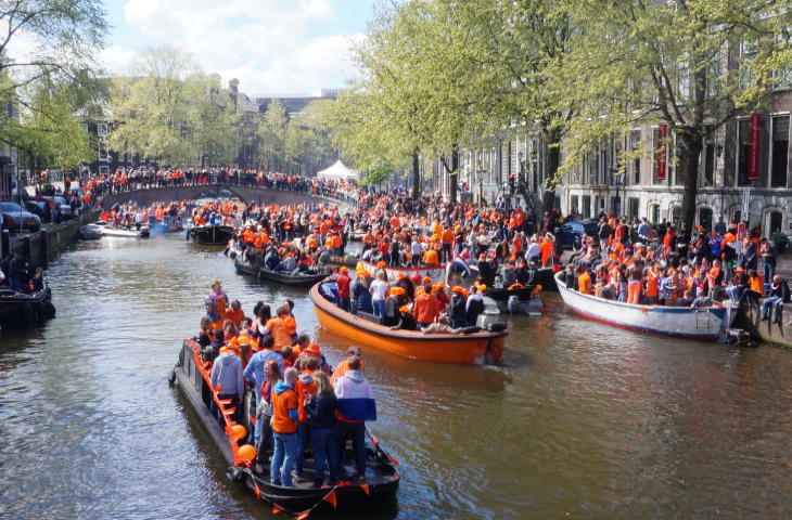 Canal of Amsterdam on Kingsday